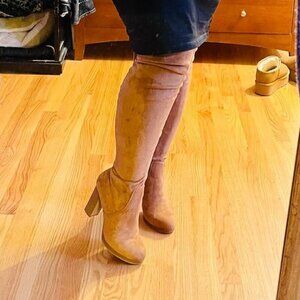 Women's Sand-imitation Suede Thigh High Over The Knee Rounded Toe Tall Long Boot
